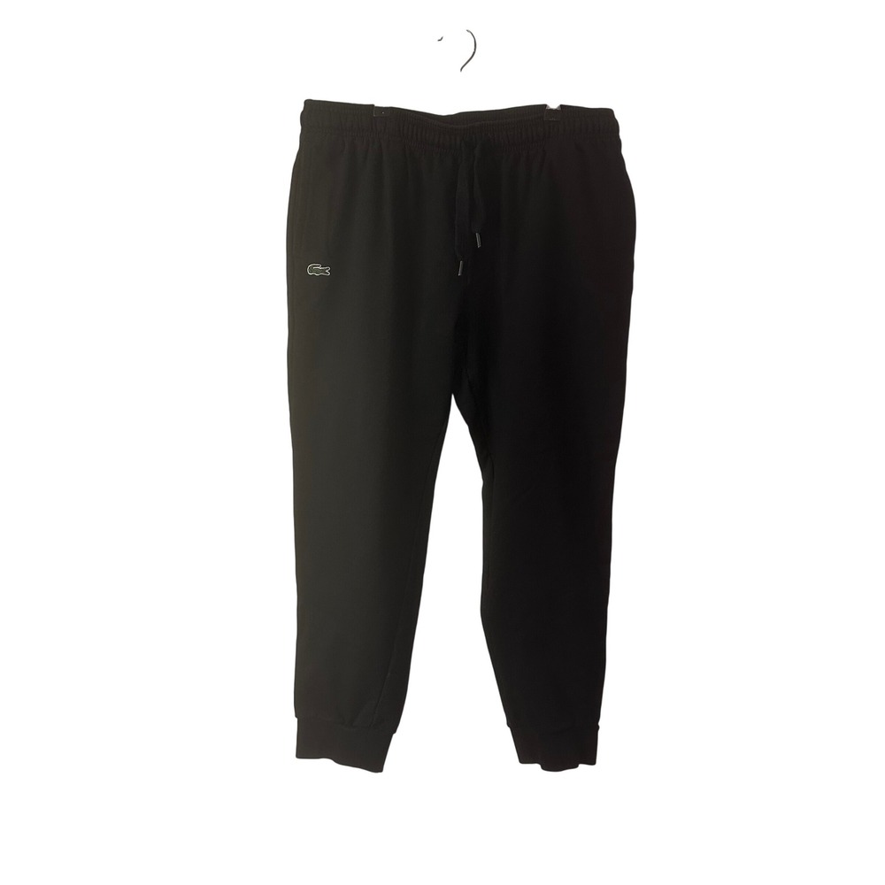 Lacoste Sport Mens XL Black Cotton Jogger Pants Elastic Waist Drawstring Logo XL